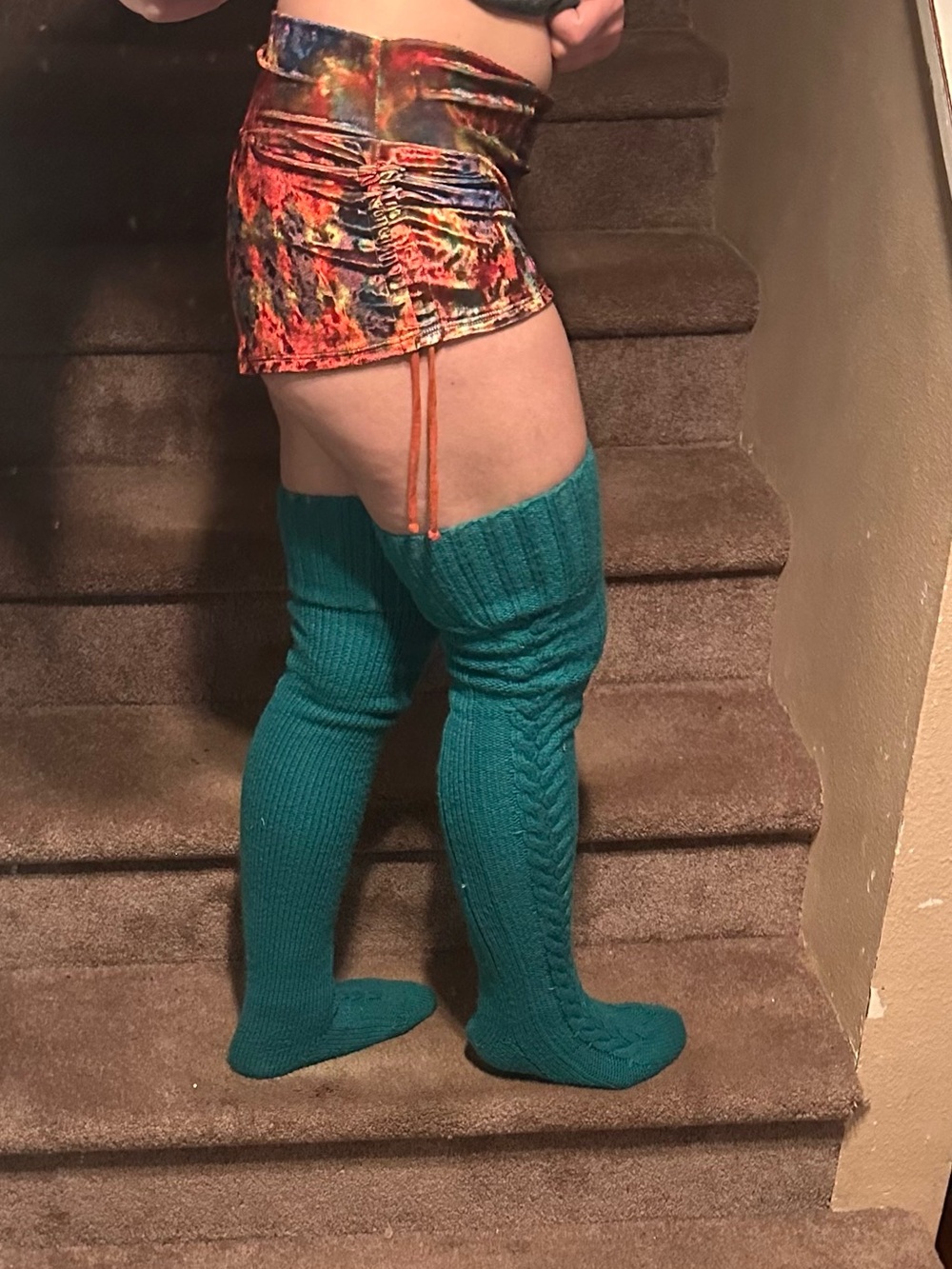 Knee-High Cable Knit Socks in Teal